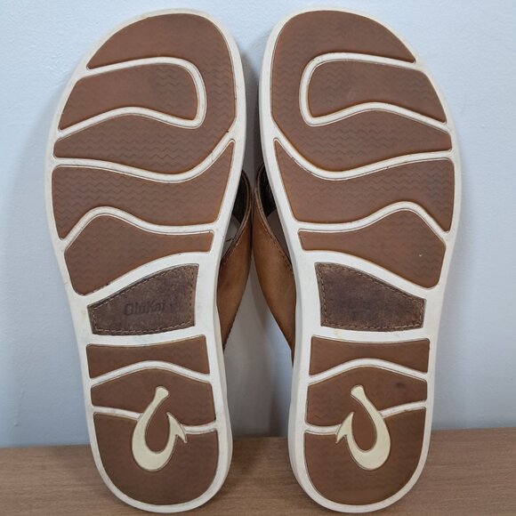 Olukai Nalukai Sandal Men\'s Size 11 Brown White Leather Flip Flop Comfort main image 6